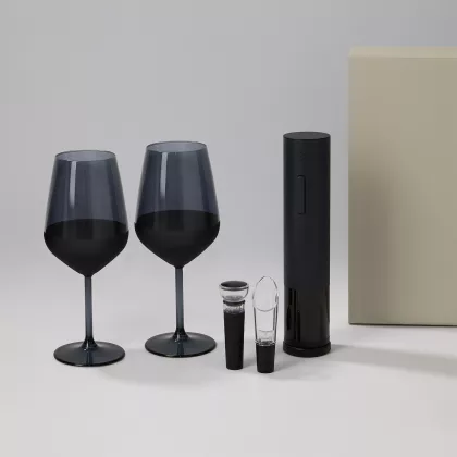 Подарочный набор 2 бокала для вина Блэк Эдишн (Black Edition) + набор для вина Сакраменто (Sacramento) в серой коробке