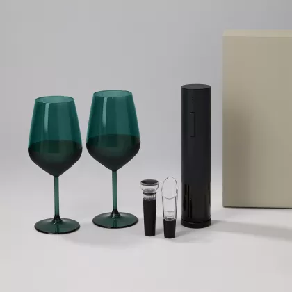 Подарочный набор 2 бокала для вина Эмеральд (Emerald) + набор для вина Сакраменто (Sacramento) в серой коробке