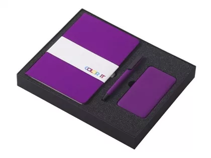 Подарочный набор c блокнотом С1, ручкой и повербанком 5000 mAh, фиолетовый, фото 2