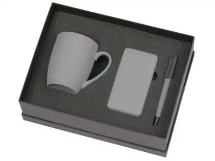 Подарочный набор c кружкой, пластиковой ручкой и повербанком С2, 10000 mAh, серый, фото 2