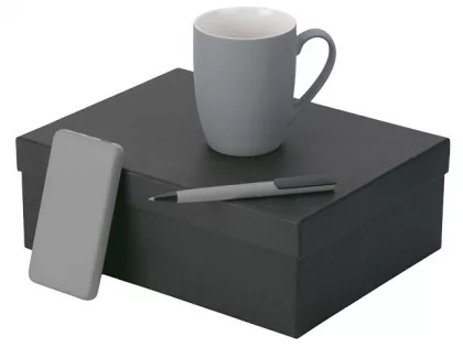 Подарочный набор c кружкой, пластиковой ручкой и повербанком С2, 10000 mAh, серый