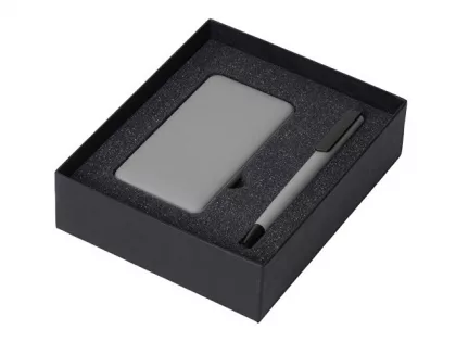 Подарочный набор c пластиковой ручкой, повербанком С1, 5000 mAh, серый, фото 2