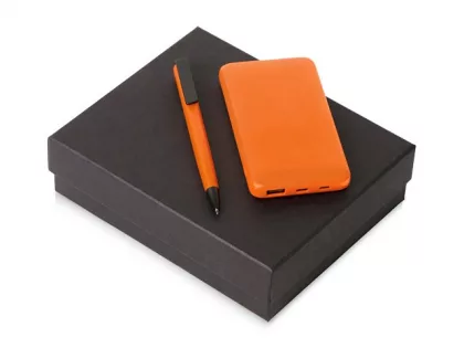 Подарочный набор c пластиковой ручкой, повербанком С2, 10000 mAh, оранжевый, фото 1