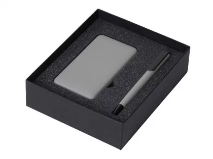 Подарочный набор c пластиковой ручкой, повербанком С2, 10000 mAh, серый, фото 2