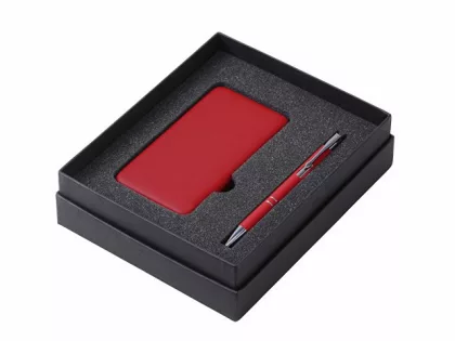 Подарочный набор c ручкой и повербанком 10000 mAh, красный, фото 2