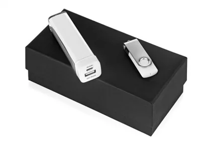 Подарочный набор Flashbank с флешкой и зарядным устройством, белый, фото 1