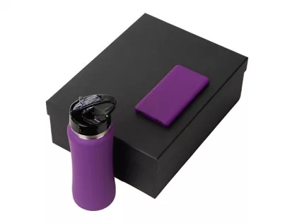 Подарочный набор с бутылкой для воды и повербанком С1, 5000 mAh, фиолетовый, фото 2