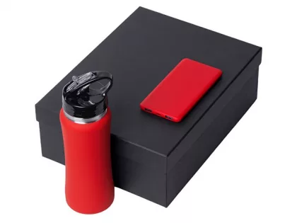 Подарочный набор с бутылкой для воды и повербанком С1, 5000 mAh, красный, фото 2