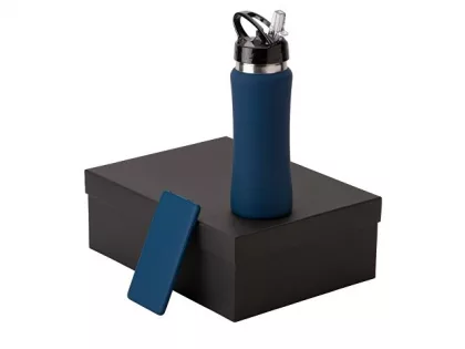 Подарочный набор с бутылкой для воды и повербанком С1, 5000 mAh, темно-синий, фото 2