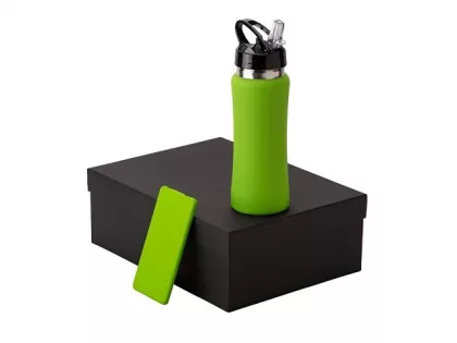 Подарочный набор с бутылкой для воды и повербанком С1, 5000 mAh, зеленое яблоко, фото 2