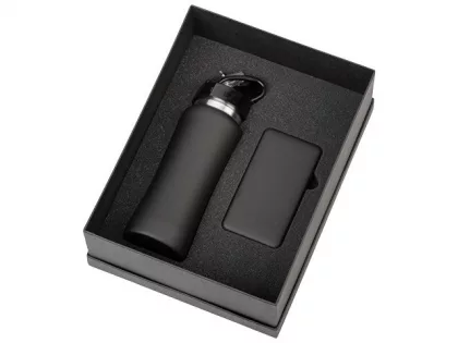 Подарочный набор с бутылкой для воды и повербанком С2, 10000 mAh, черный