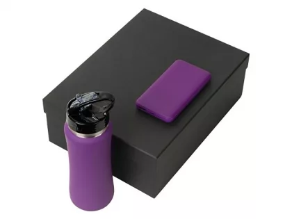 Подарочный набор с бутылкой для воды и повербанком С2, 10000 mAh, фиолетовый, фото 2