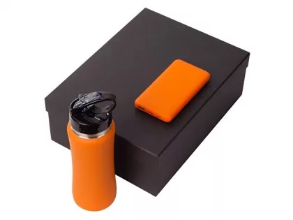 Подарочный набор с бутылкой для воды и повербанком С2, 10000 mAh, оранжевый, фото 2