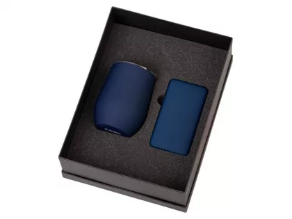 Подарочный набор с термокружкой и повербанком С1, 5000 mAh, темно-синий, фото 2