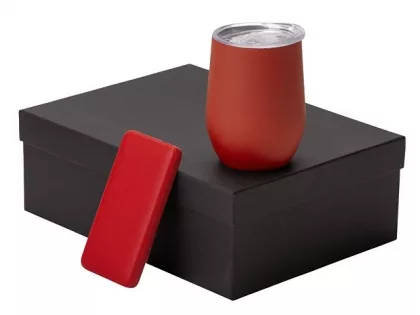 Подарочный набор с термокружкой и повербанком С2, 10000 mAh, красный