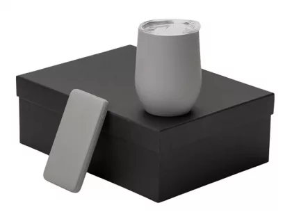 Подарочный набор с термокружкой и повербанком С2, 10000 mAh, серый