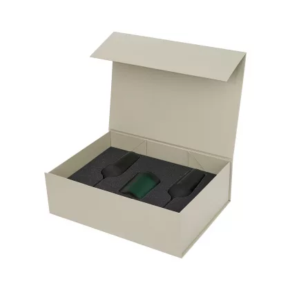 Подарочный набор свеча Энигма (Enigma) + 2 бокала для шампанского Эмеральд (Emerald) в серой коробке, фото 3