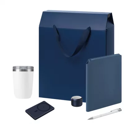 Подарочный набор Велком Пак Премиум (Welcome Pack Premium), синий (термокружка, колонка, ежедневник, ручка, ЗУ, коробка-пакет)