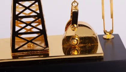 Подставка с часами "Нефтяная качалка", золотистый, фото 5