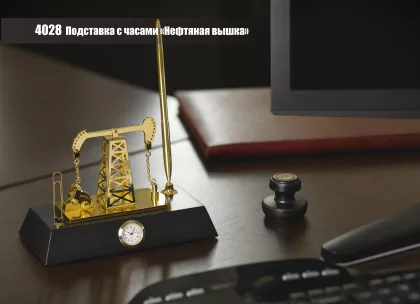 Подставка с часами "Нефтяная качалка", золотистый, фото 3