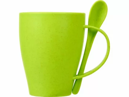 Пшеничная кружка Nina с ложкой, 300ml зеленое яблоко 375C, фото 3