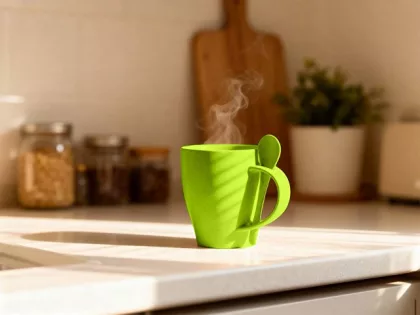 Пшеничная кружка Nina с ложкой, 300ml зеленое яблоко 375C, фото 6