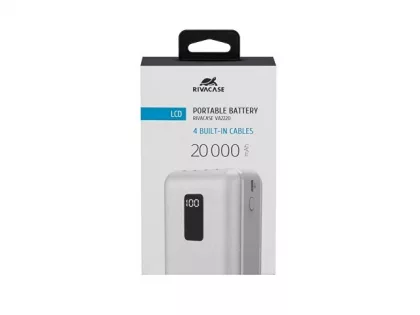 RIVACASE VA2220 (20000 мАч) внешний аккумулятор с дисплеем и встроенными кабелями, белый, 12/24, фото 14