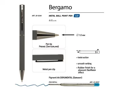 Ручка металлическая шариковая «Bergamo», 0,7 мм, серая, фото 3