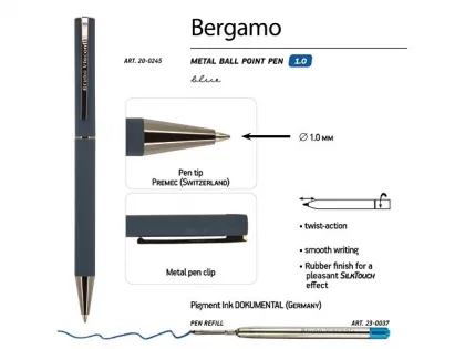 Ручка металлическая шариковая «Bergamo», 0,7 мм, синяя, фото 3