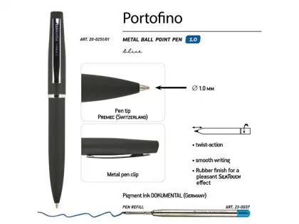 Ручка металлическая шариковая "Portofino", софт-тач, 1.0 мм, черный, фото 4