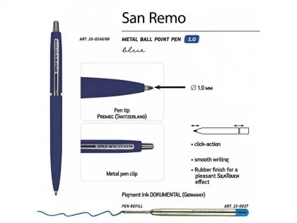 Ручка металлическая шариковая «San Remo», 1,0мм, синие чернила, ярко-синий, фото 4