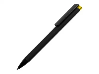 Ручка металлическая шариковая "Taper Metal" софт-тач с цветным зеркальным слоем, черный с желтым, фото 3