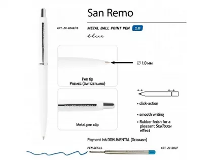 Ручка металлическая шариковая «San Remo», софт тач, 1.0 мм, белая, фото 4