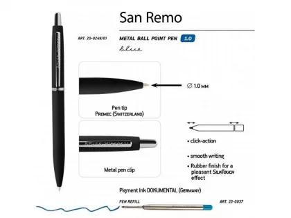 Ручка металлическая шариковая «San Remo», софт тач, 1.0 мм, черная, фото 4