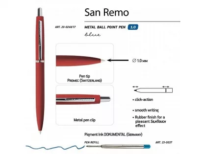 Ручка металлическая шариковая «San Remo», софт тач, 1.0 мм, красная, фото 4