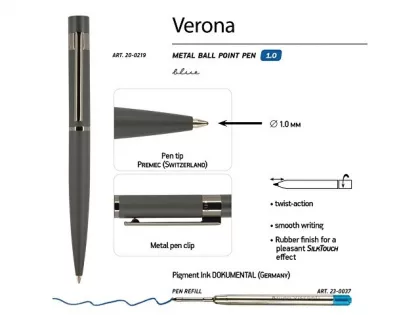 Ручка металлическая шариковая «Verona», софт-тач, 1.0 мм, серая, фото 3