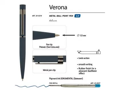 Ручка металлическая шариковая «Verona», софт-тач, 1.0 мм, синяя, фото 4