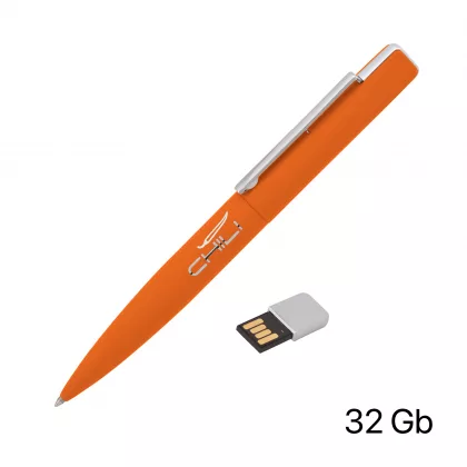 Ручка шариковая "Callisto" с флеш-картой 32Gb, покрытие soft touch, оранжевый, фото 1