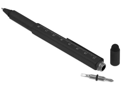 Ручка шариковая металлическая "Tool", черный. Встроенный уровень, мини отвертка, стилус, фото 3