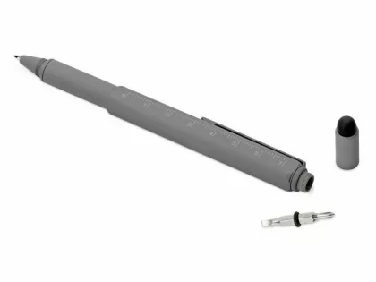 Ручка шариковая металлическая "Tool", серый. Встроенный уровень, мини отвертка, стилус, фото 4