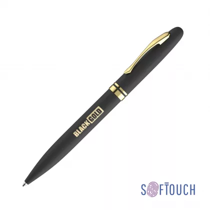 Ручка шариковая "Moon" покрытие soft touch, черный с золотом, фото 1