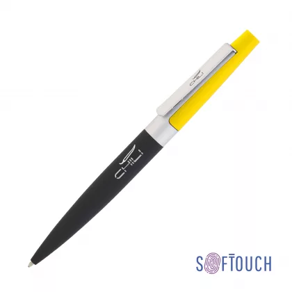 Ручка шариковая "Peri"покрытие soft touch, черный с желтым, фото 1