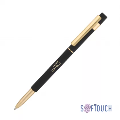 Ручка шариковая "Star", покрытие soft touch, черный с золотом, фото 1