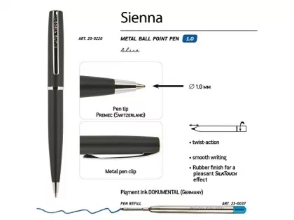 Ручка металлическая шариковая «Sienna», софт-тач, 1.0 мм, черная, фото 4