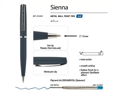 Ручка металлическая шариковая «Sienna», софт-тач, 1.0 мм, синяя, фото 4