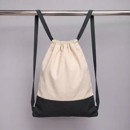 Рюкзак-мешок Cotton из хлопка 170 г, натуральный/черный, фото 1