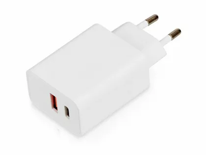 Сетевое зарядное устройство c выходами USB-A и USB-C «Recharger Pro», быстрая зарядка QC/PD, 30 Вт, белый, фото 1