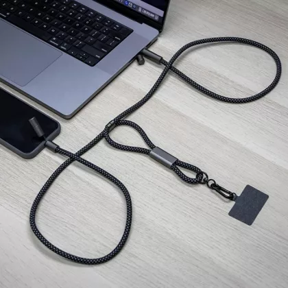 Шнурок-держатель для телефона с зарядным кабелем USB-C на USB-C/Lightning «Lany Eco Charge», серый, фото 8
