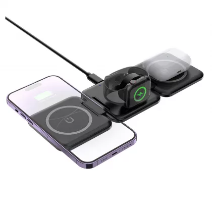Складная беспроводная (15W) зарядная станция "Flip" с MagSafe, черный, фото 1