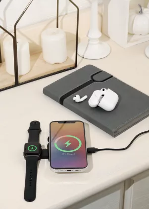 Складная беспроводная (15W) зарядная станция "I-Fold" для смартфона, часов/наушников, черный, фото 8